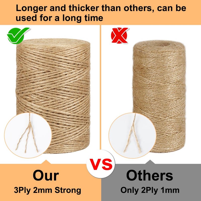 Vivifying خيط جوت طبيعي مُنعش، 656 قدم سُمك 2 مم خيط بني للحديقة، الحرف، تغليف الهدايا، التعبئة - Image 3